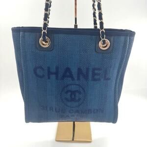 Chanel Mini Deauville‎ Denim Blue Raffia Tote Bag Series 29 2019 CGHW Authentic